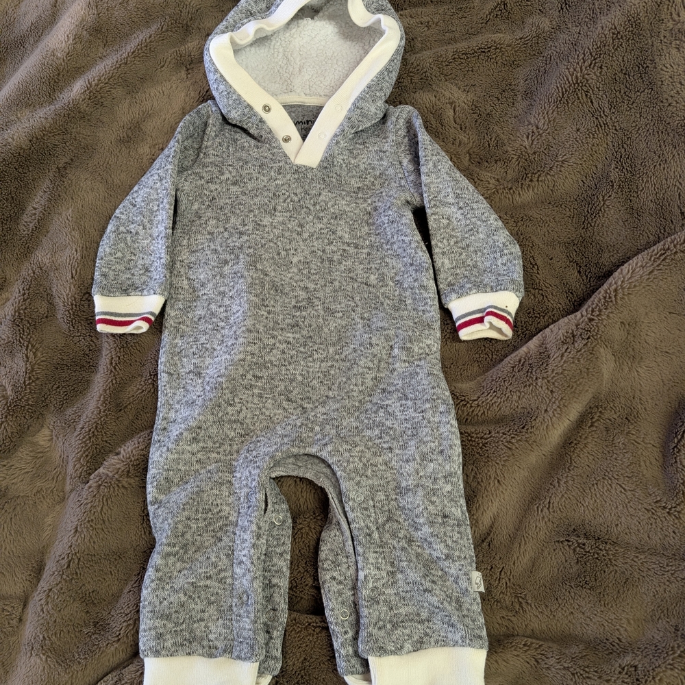 Mini Heroes Soft Heather Gray Hooded Baby Bodysuit